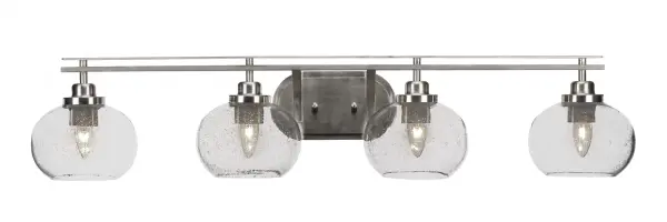 Odyssey 4 Light Bath Bar in Brushed Nickel with Clear Bubble Glass - Image 1