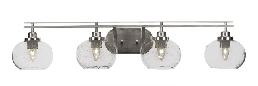 Odyssey 4 Light Bath Bar in Brushed Nickel with Clear Bubble Glass - Image 1