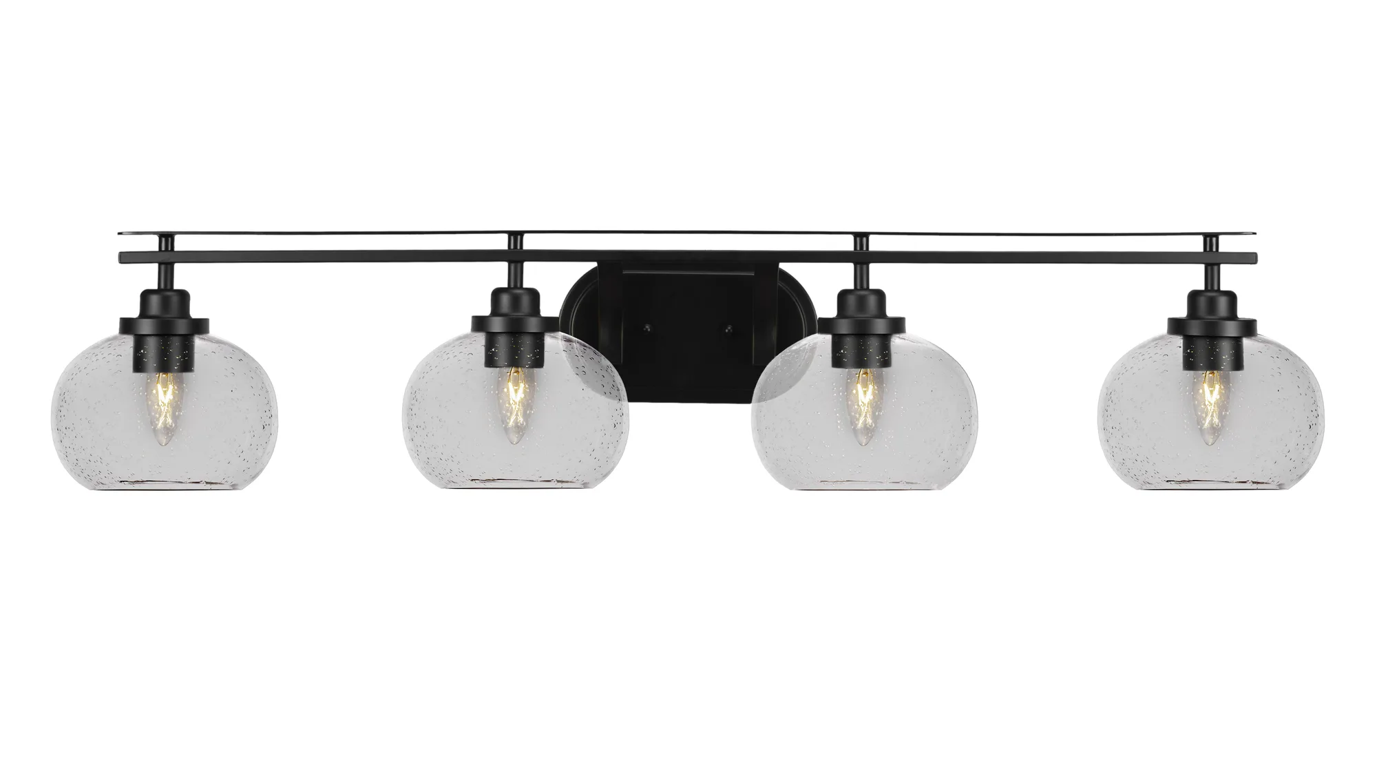 Odyssey 4 Light Bath Bar in Matte Black with Clear Bubble Glass