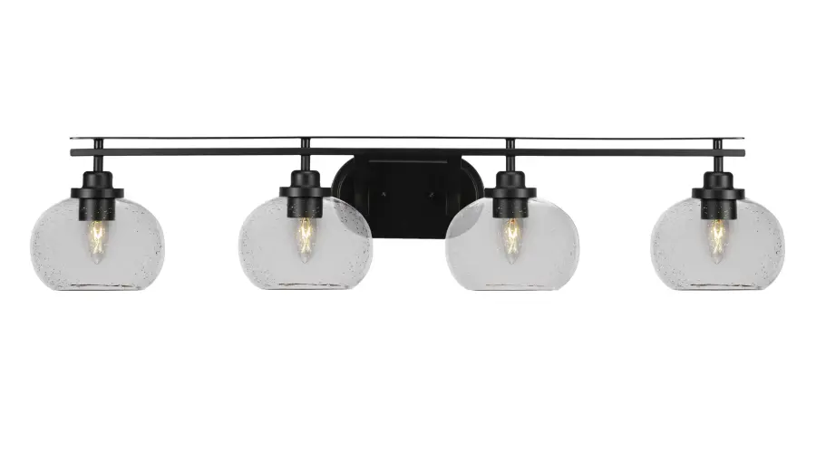 Odyssey 4 Light Bath Bar in Matte Black with Clear Bubble Glass - Image 1
