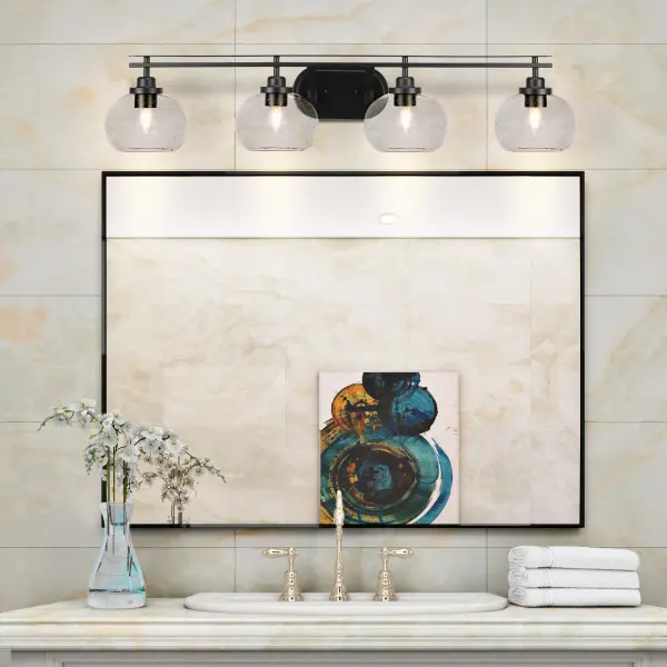 Odyssey 4 Light Bath Bar in Matte Black with Clear Bubble Glass - Image 3