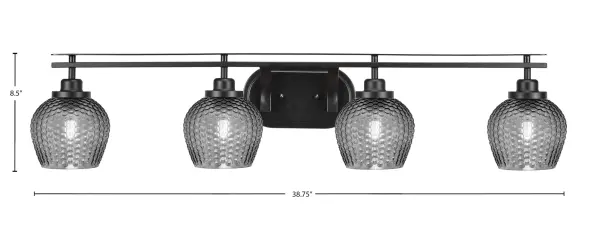 Odyssey 4-Light Bath Bar in Matte Black with Smoke Textured Glass - Image 2