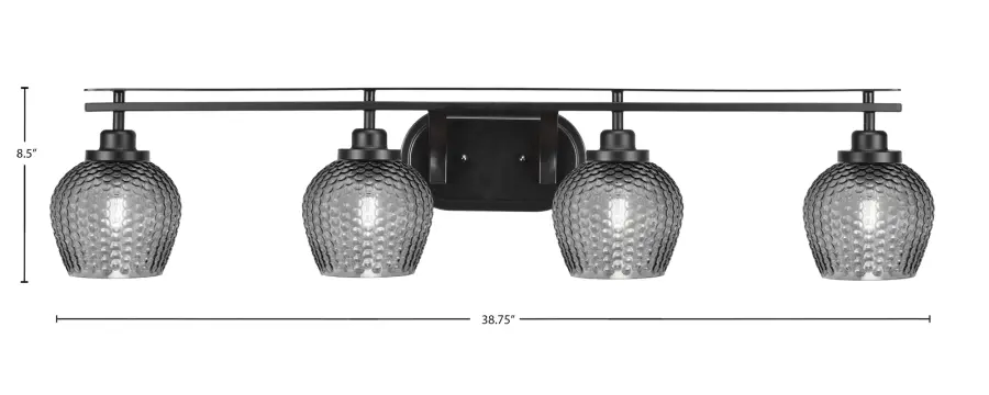 Odyssey 4-Light Bath Bar in Matte Black with Smoke Textured Glass - Image 2