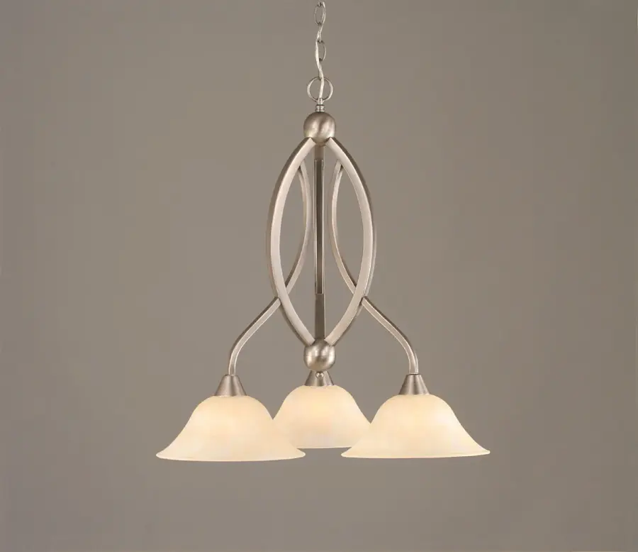 Bow 3-Light Chandelier in Brushed Nickel with Amber Marble Glass