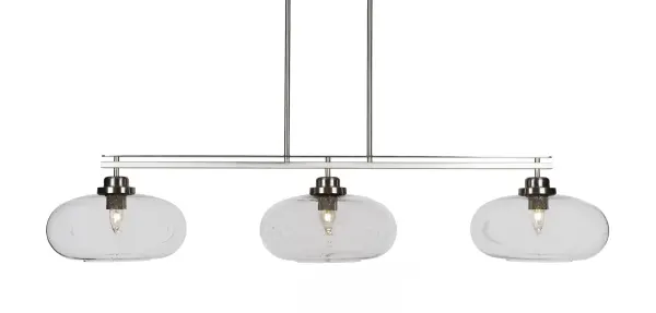 Odyssey 3-Light Island Pendant in Brushed Nickel with Clear Bubble Glass - Image 1