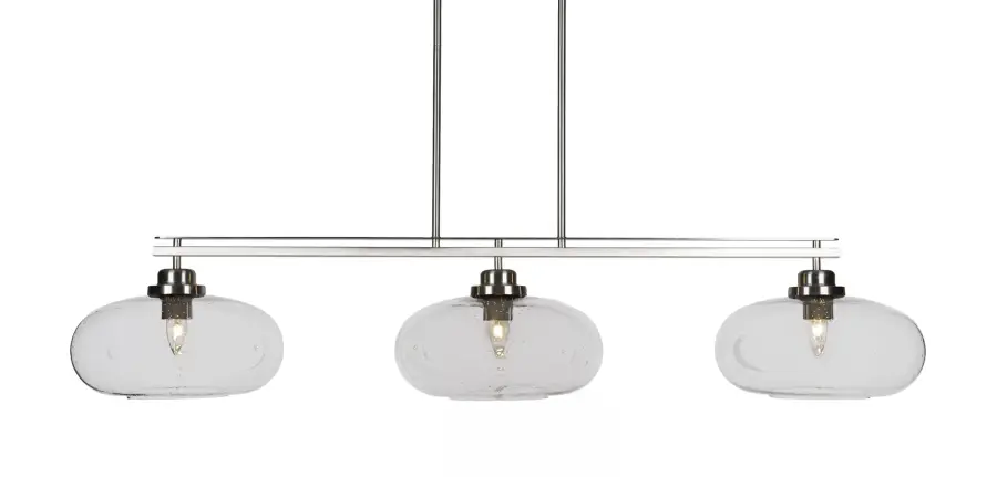 Odyssey 3-Light Island Pendant in Brushed Nickel with Clear Bubble Glass - Image 1