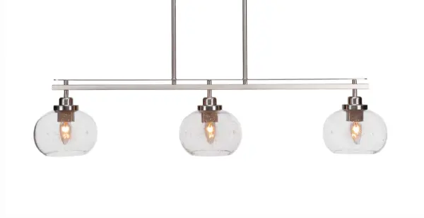 Odyssey 3-Light Island Pendant in Brushed Nickel with Clear Bubble Glass - Image 1