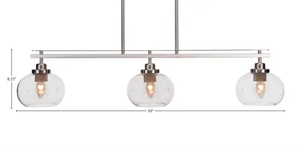 Odyssey 3-Light Island Pendant in Brushed Nickel with Clear Bubble Glass - Image 2