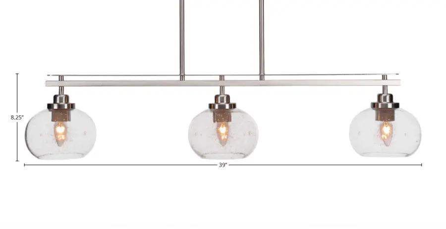 Odyssey 3-Light Island Pendant in Brushed Nickel with Clear Bubble Glass - Image 2