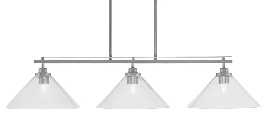 Odyssey 3-Light Island Light in Brushed Nickel with Clear Bubble Glass - Image 1