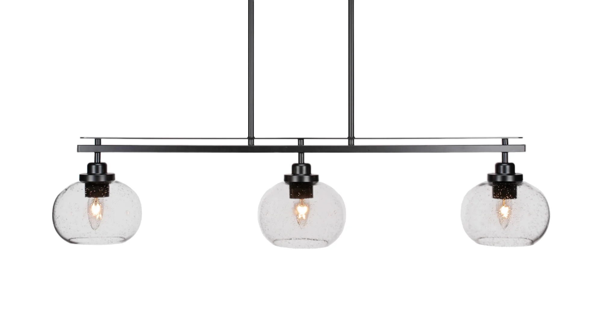 Odyssey 3-Light Island Pendant in Matte Black with Clear Bubble Glass