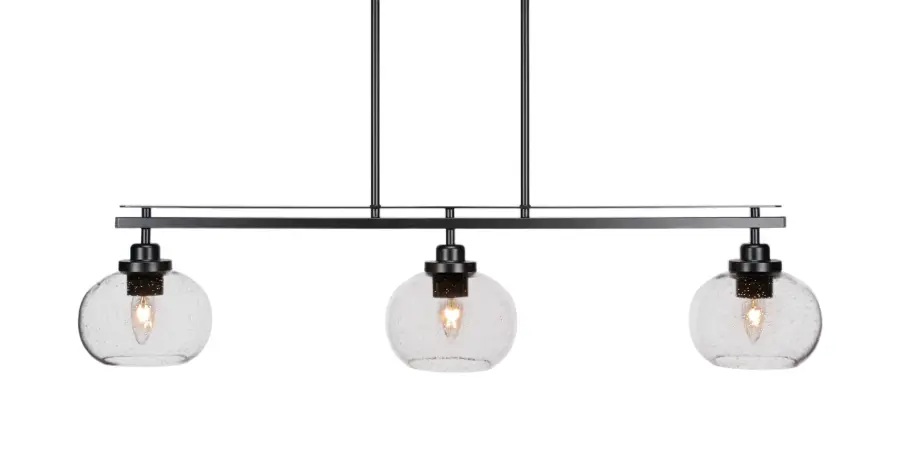 Odyssey 3-Light Island Pendant in Matte Black with Clear Bubble Glass - Image 1