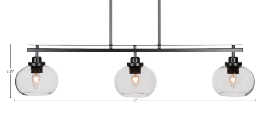 Odyssey 3-Light Island Pendant in Matte Black with Clear Bubble Glass - Image 2