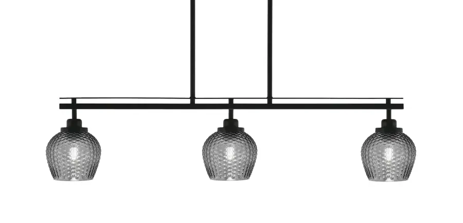 Odyssey 3-Light Island Light in Matte Black with Smoke Textured Glass - Image 1