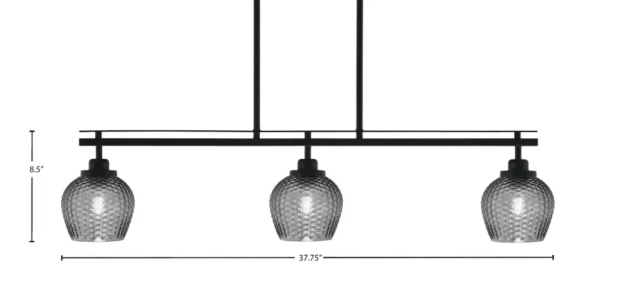 Odyssey 3-Light Island Light in Matte Black with Smoke Textured Glass - Image 2