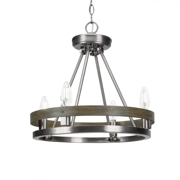 Belmont 4-Light Uplight Chandelier in Graphite & Distressed Wood - Image 1