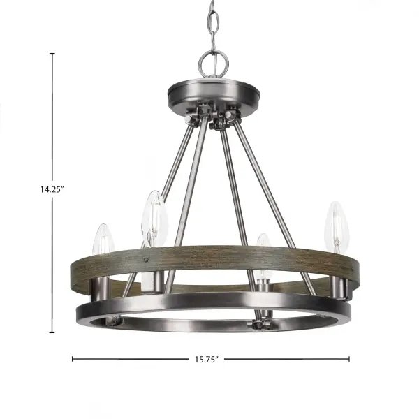 Belmont 4-Light Uplight Chandelier in Graphite & Distressed Wood - Image 2