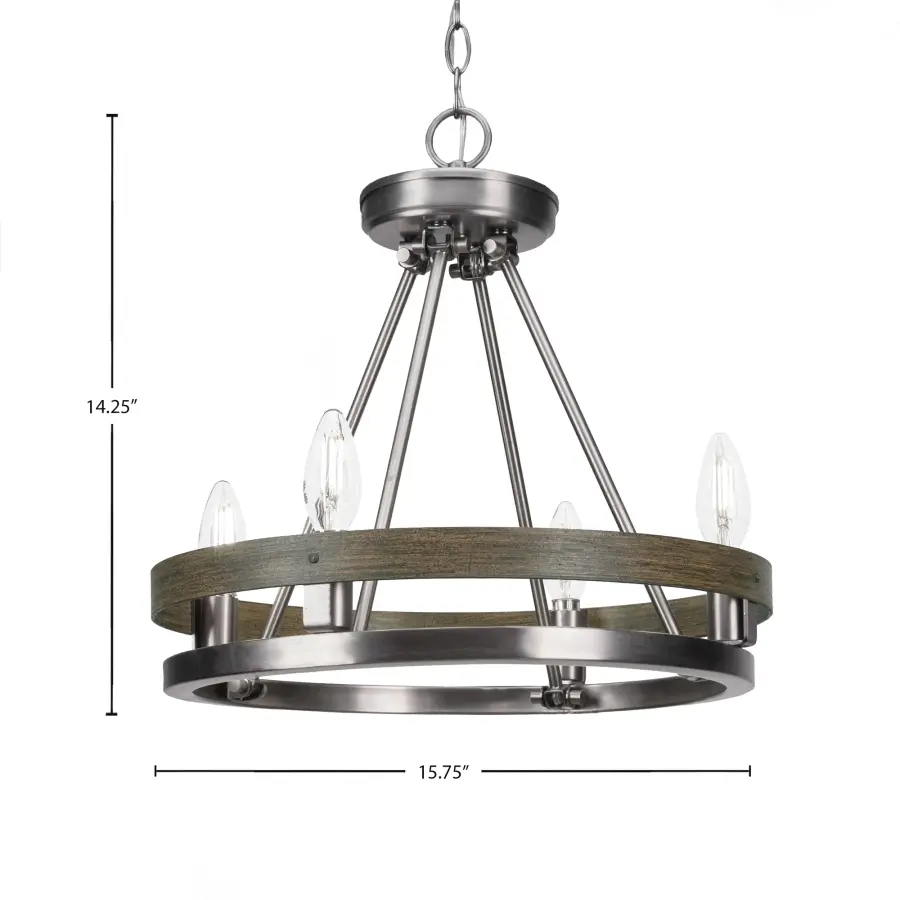 Belmont 4-Light Uplight Chandelier in Graphite & Distressed Wood - Image 2