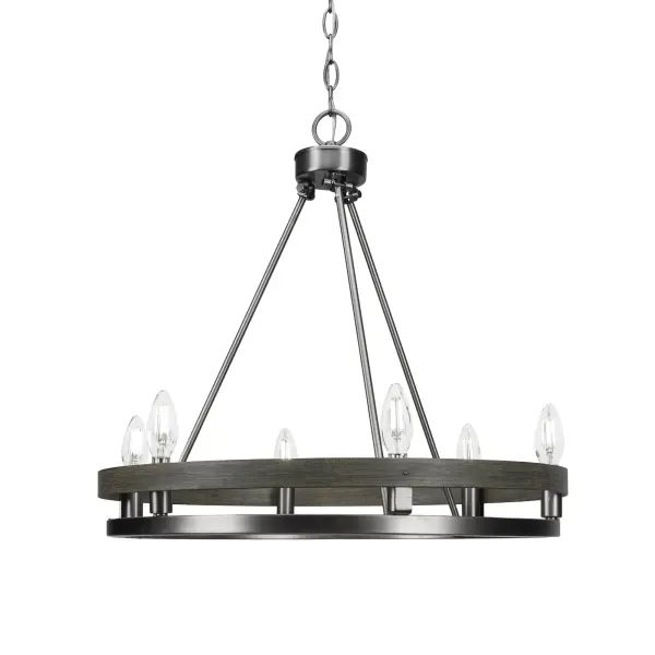 Belmont 6-Light Uplight Chandelier in Graphite & Distressed Wood - Image 1