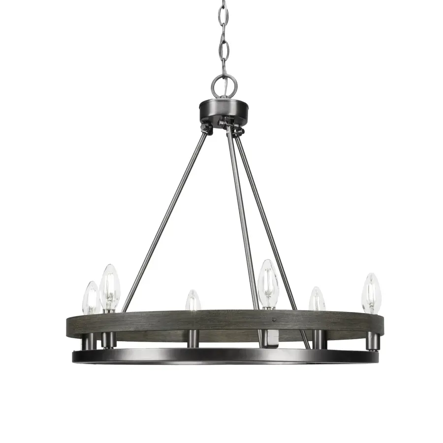 Belmont 6-Light Uplight Chandelier in Graphite & Distressed Wood - Image 1