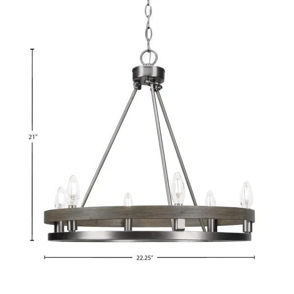 Belmont 6-Light Uplight Chandelier in Graphite & Distressed Wood - Image 2