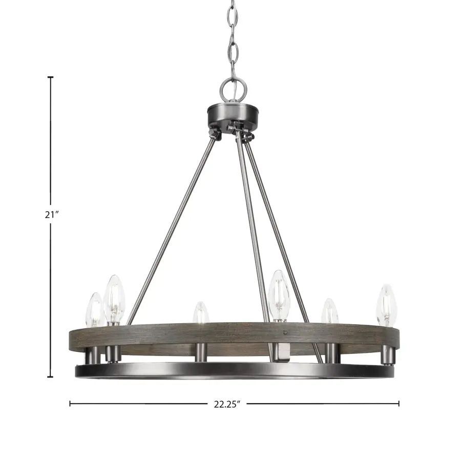 Belmont 6-Light Uplight Chandelier in Graphite & Distressed Wood - Image 2