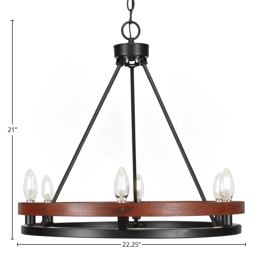 Belmont 6-Light Uplight Chandelier in Matte Black with Wood-Look Metal - Image 2