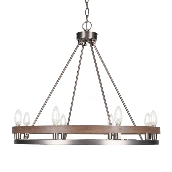 Belmont 8-Light Uplight Chandelier in Graphite & Distressed Wood - Image 1