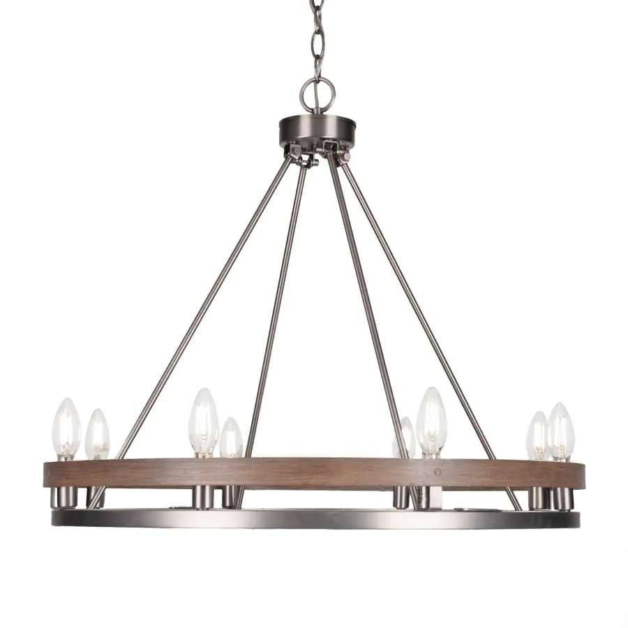 Belmont 8-Light Uplight Chandelier in Graphite & Distressed Wood - Image 1