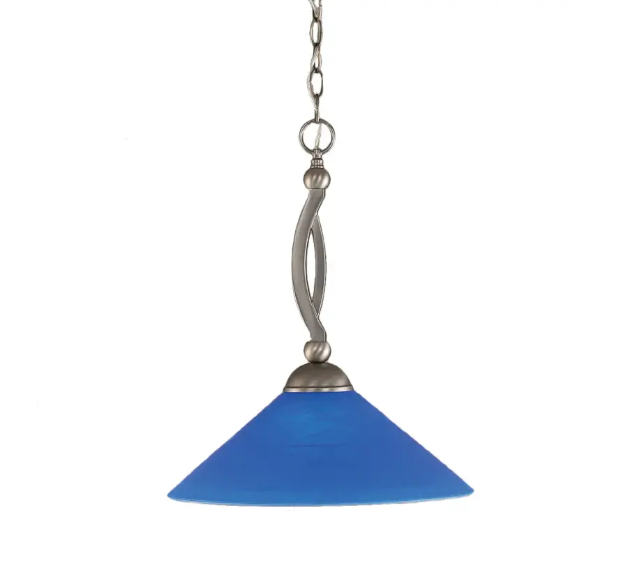 Bow Chain Hung Pendant with Blue Italian Glass - Image 1