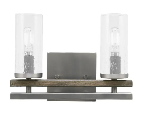 Belmont 2 Light Bath Bar in Graphite & Distressed Wood with Clear Bubble Glass - Image 1
