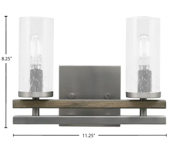 Belmont 2 Light Bath Bar in Graphite & Distressed Wood with Clear Bubble Glass - Image 2