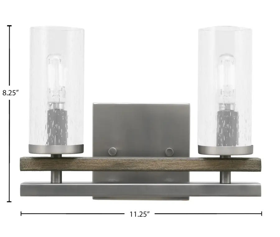 Belmont 2 Light Bath Bar in Graphite & Distressed Wood with Clear Bubble Glass - Image 2