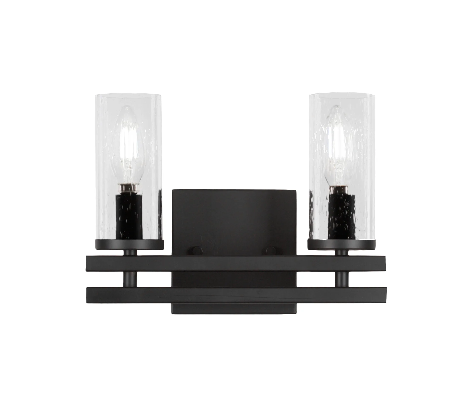 Belmont 2-Light Bath Bar in Matte Black with Clear Bubble Glass