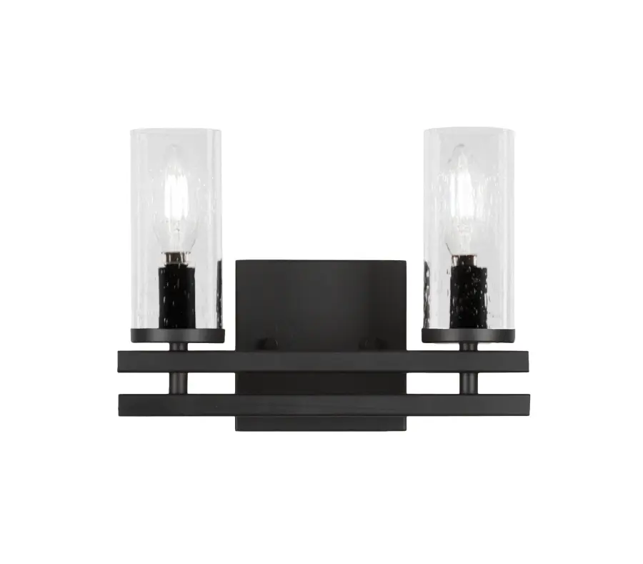 Belmont 2-Light Bath Bar in Matte Black with Clear Bubble Glass - Image 1