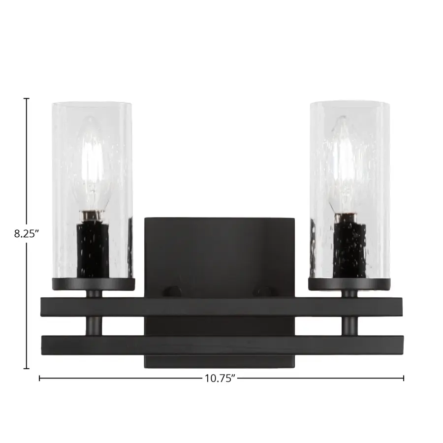 Belmont 2-Light Bath Bar in Matte Black with Clear Bubble Glass - Image 2