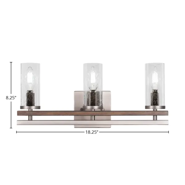 Belmont 3 Light Bath Bar in Graphite & Distressed Wood with Clear Bubble Glass - Image 2