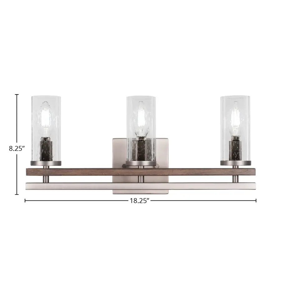 Belmont 3 Light Bath Bar in Graphite & Distressed Wood with Clear Bubble Glass - Image 2