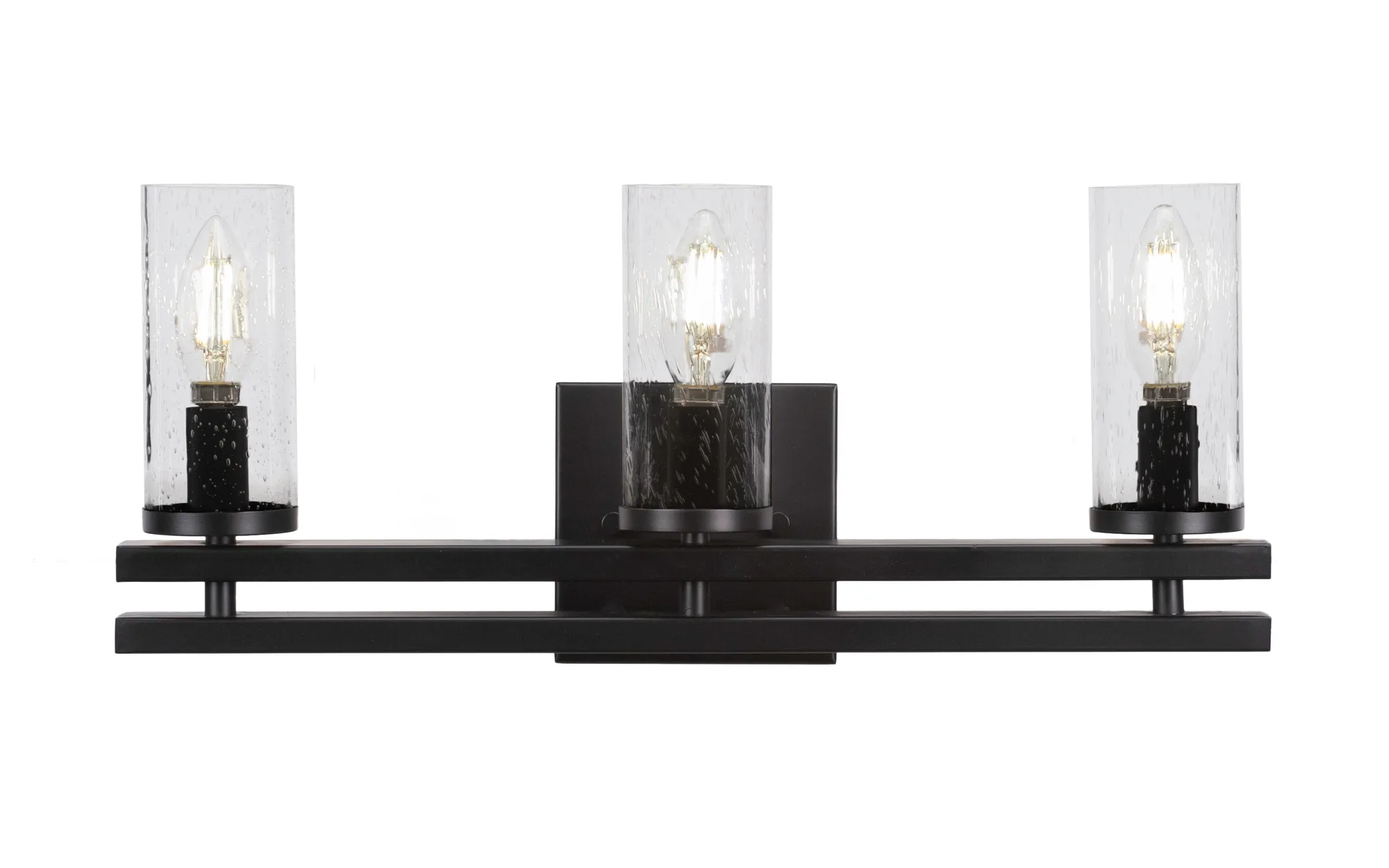 Belmont 3 Light Bath Bar in Matte Black with Clear Bubble Glass