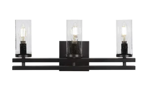 The Belmont 3 Light Bath Bar combines vintage-inspired bubble glass with a sleek matte black finish, creating a striking focal point for any bathroom. Its compact 18.25" width makes it ideal for smaller spaces while delivering ample illumination.