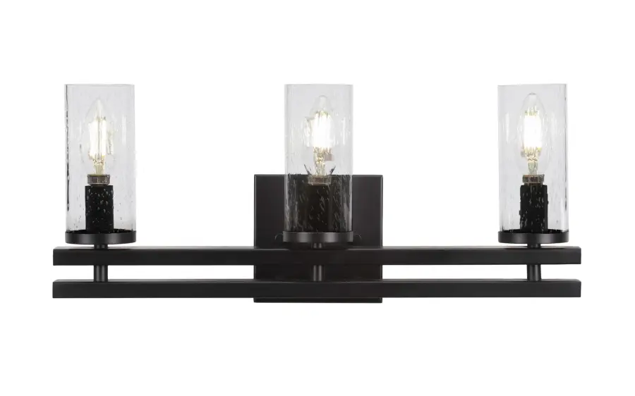 Belmont 3 Light Bath Bar in Matte Black with Clear Bubble Glass - Image 1
