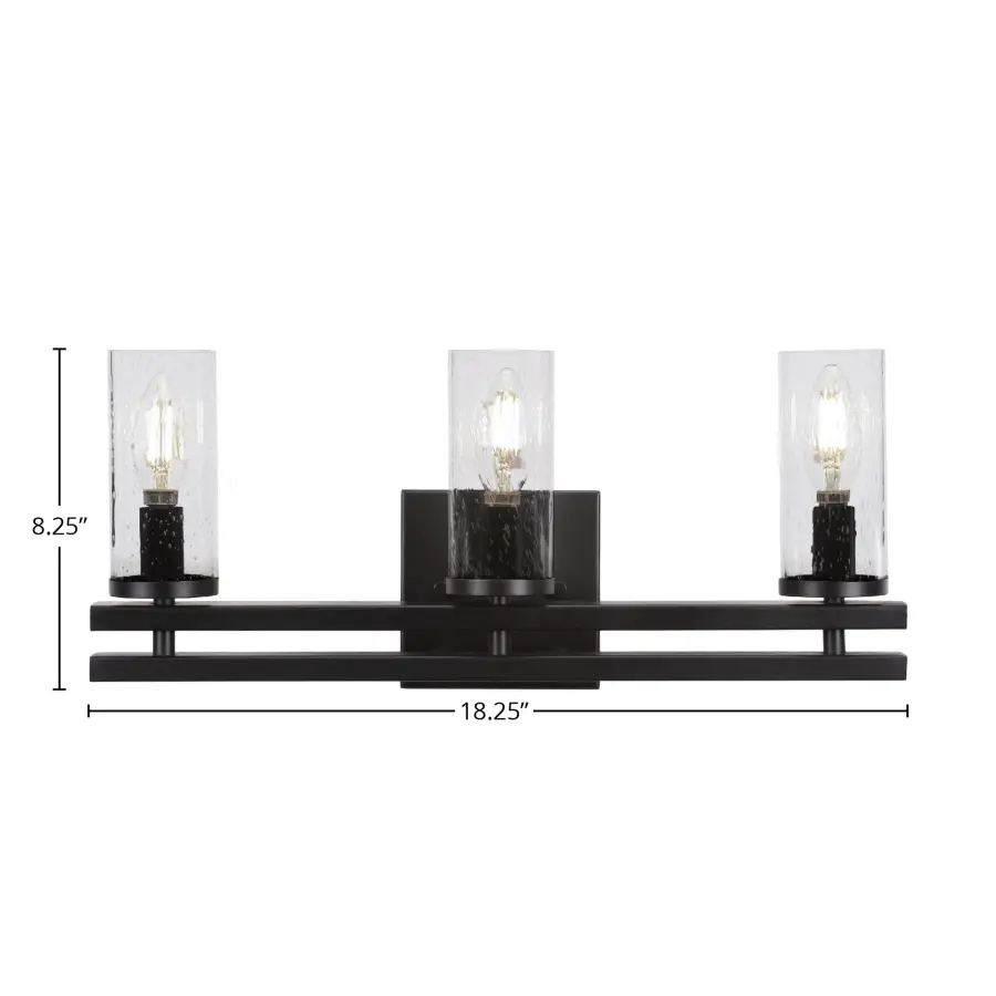 Belmont 3 Light Bath Bar in Matte Black with Clear Bubble Glass - Image 2
