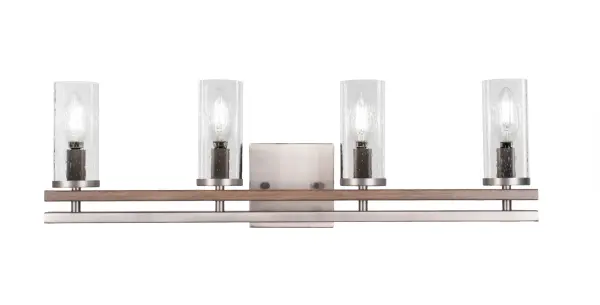 Belmont 4 Light Bath Bar in Graphite & Distressed Wood with Clear Bubble Glass - Image 1