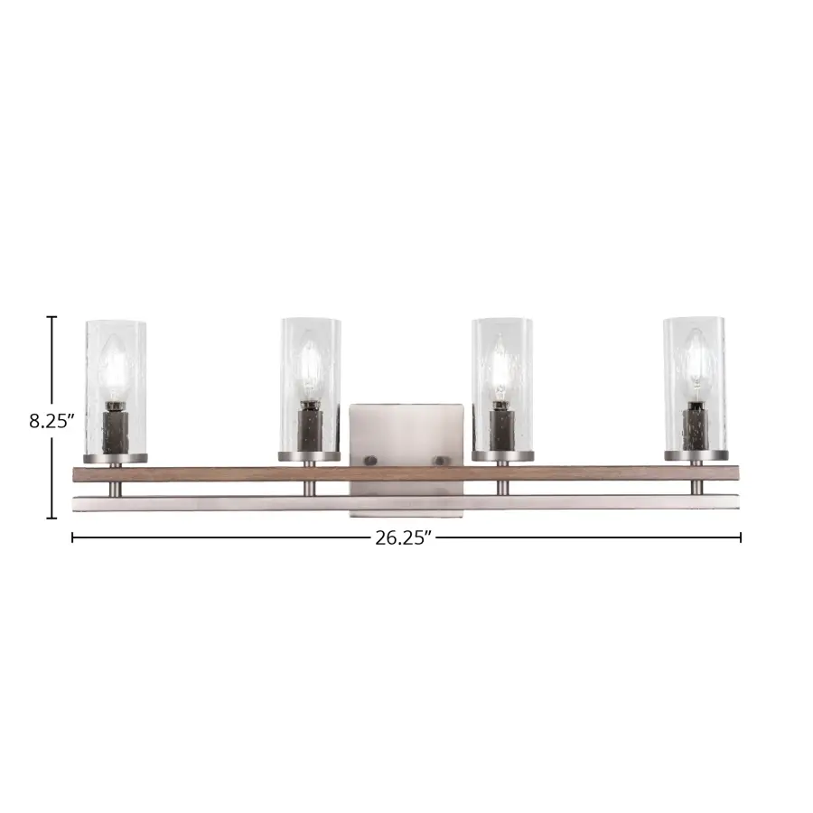 Belmont 4 Light Bath Bar in Graphite & Distressed Wood with Clear Bubble Glass - Image 2