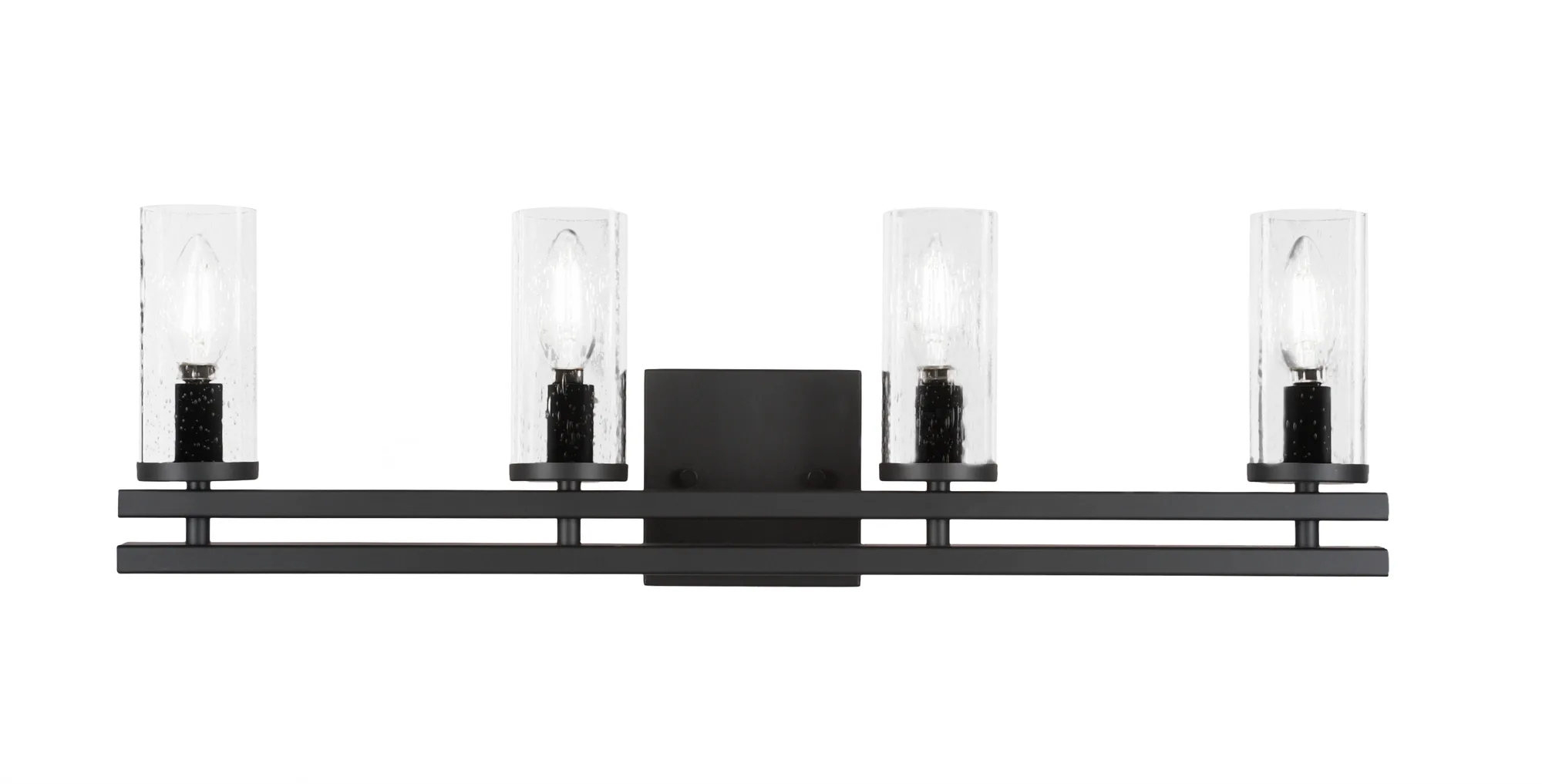 Belmont 4 Light Bath Bar in Matte Black with Clear Bubble Glass