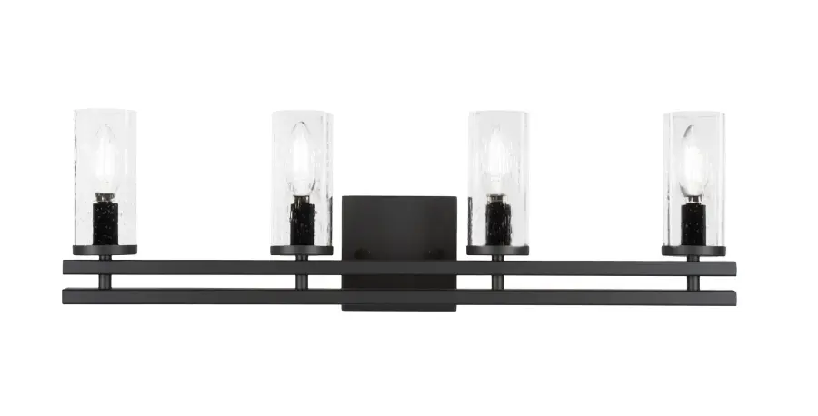 Belmont 4 Light Bath Bar in Matte Black with Clear Bubble Glass - Image 1
