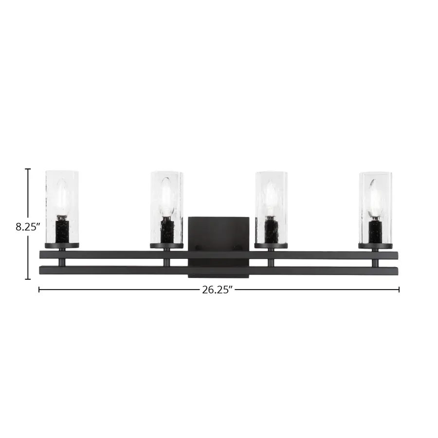 Belmont 4 Light Bath Bar in Matte Black with Clear Bubble Glass - Image 2