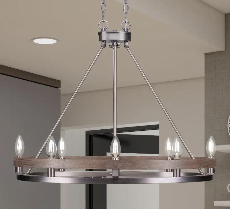 Belmont 8-Light Oval Chandelier in Graphite & Distressed Wood - Image 3