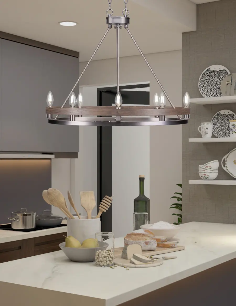 Belmont 8-Light Oval Chandelier in Graphite & Distressed Wood - Image 4
