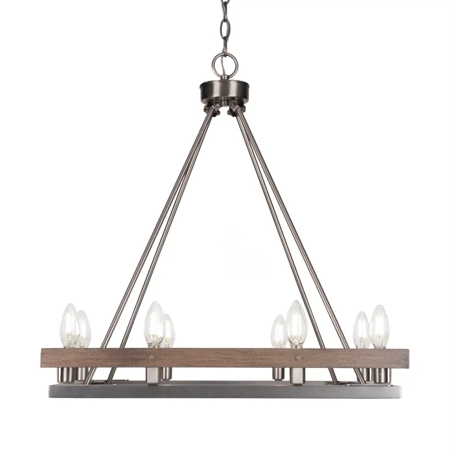Belmont 8-Light Square Chandelier in Graphite & Distressed Wood - Image 1
